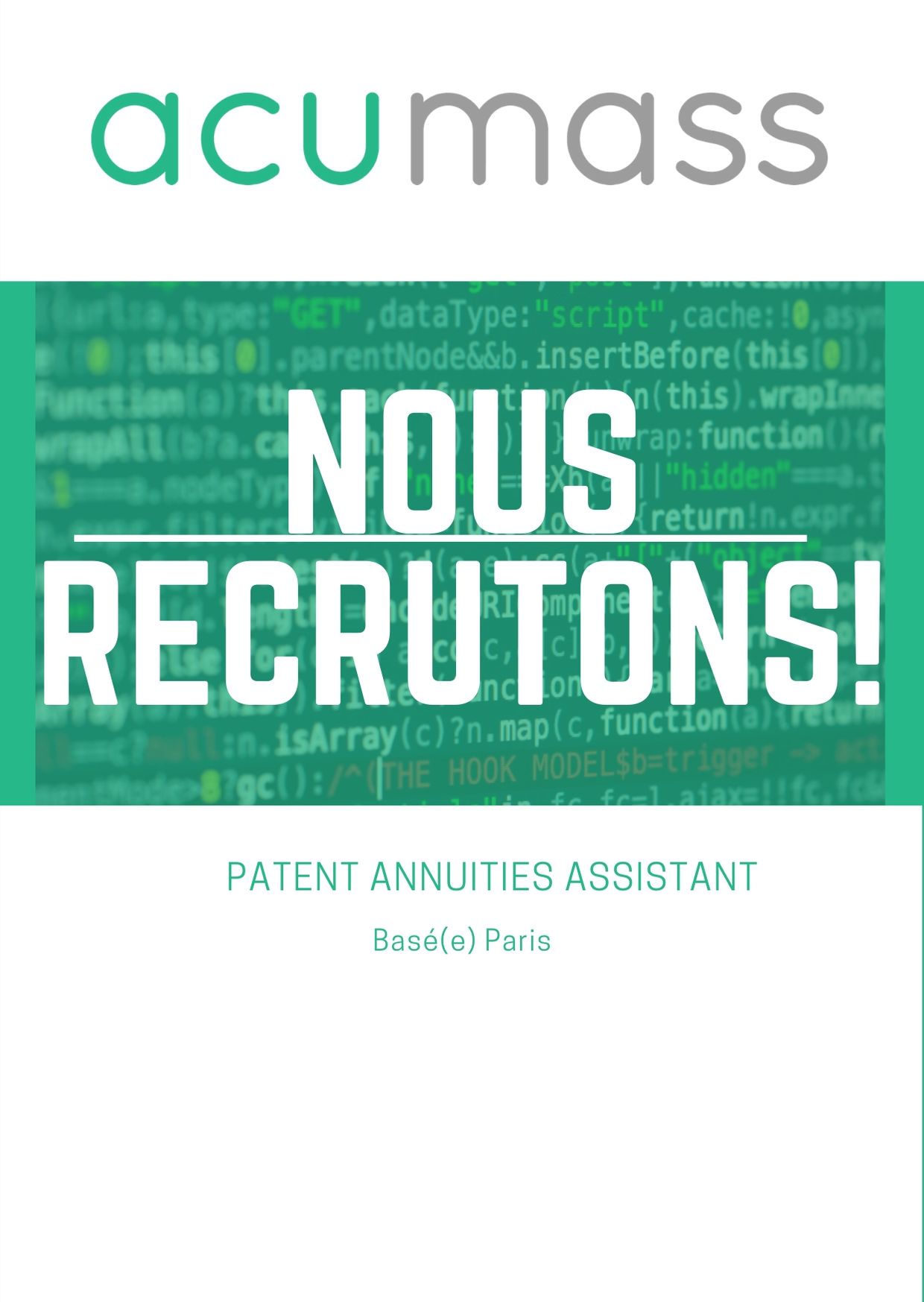 JOB VACANCY | Patent Annuities with Acumass